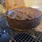 Finished round 20cm Christmas fruit cake ready for decorations