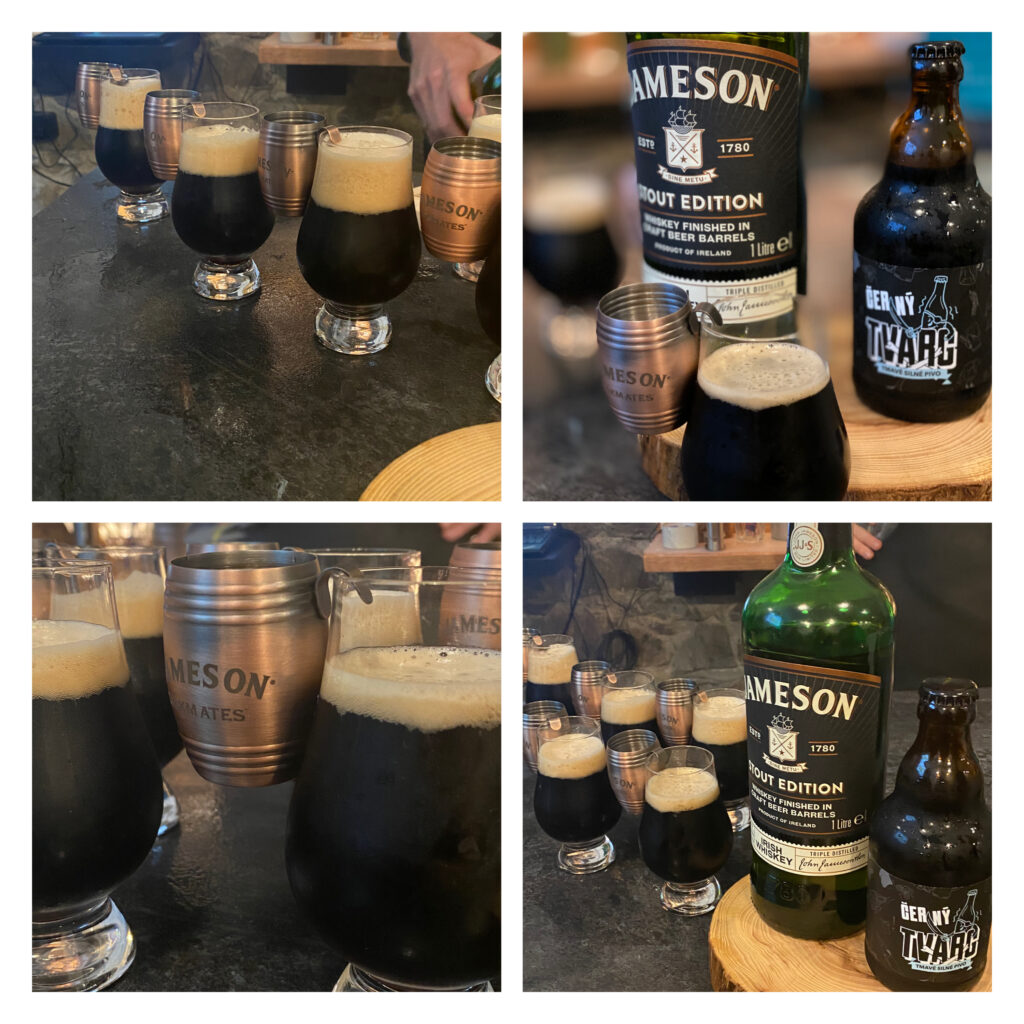 Collage of photos of the TVARG beer and Jameson whisky