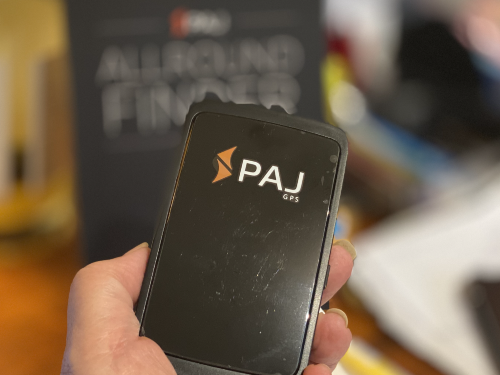 Hand holding the PAJ Finder to show the size. 