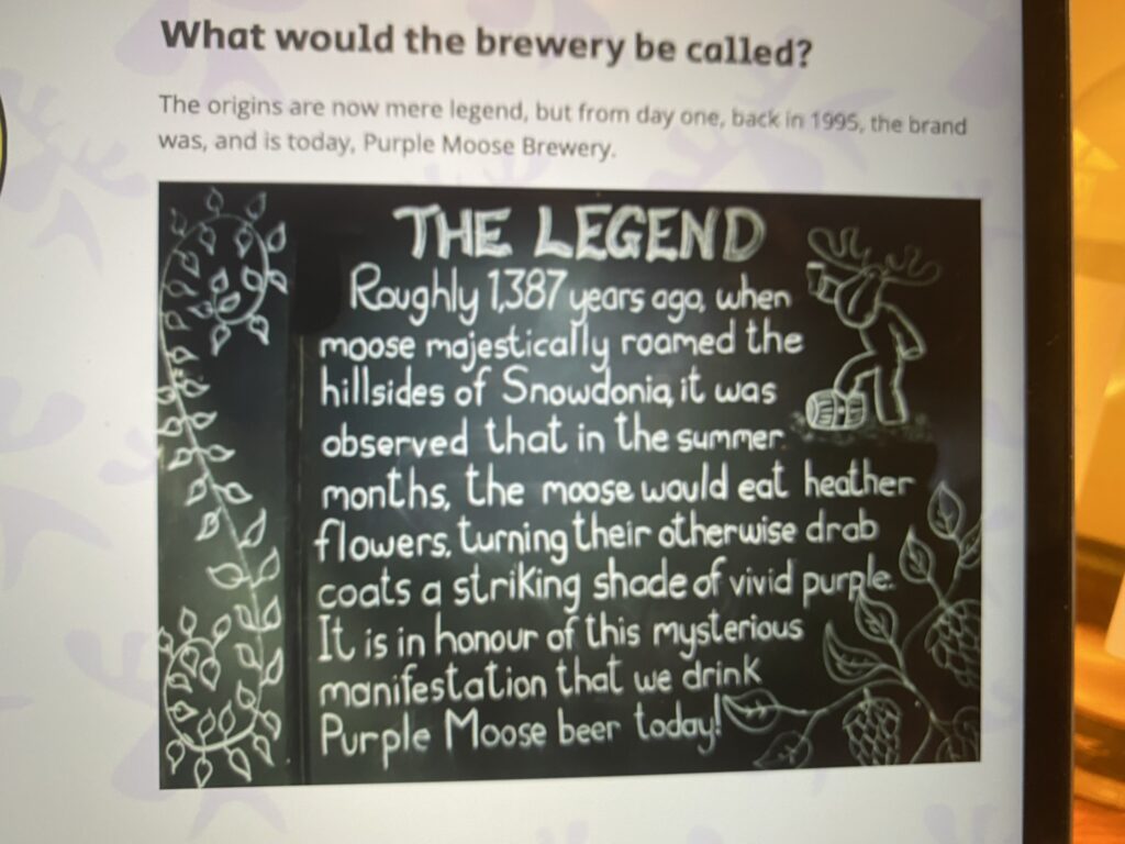 Chalkboard with the legend of the Welsh purple moose