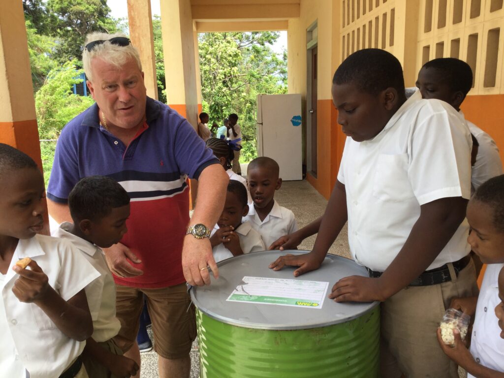 Delivery of first barrel of shoes and books.